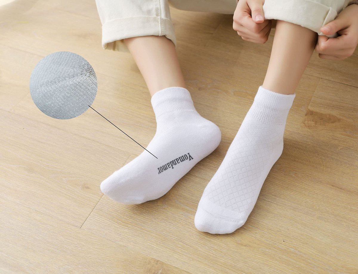 Yomandamor 5 Paar Damen Baumwoll-Knöchel Socken, atmungsaktive Mesh-Diabetikersocken mit nahtloser Zehe, Größe L (9-11)