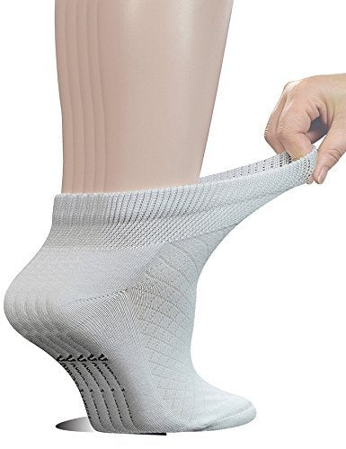 Yomandamor 5 Paar Damen Baumwoll-Knöchel Socken, atmungsaktive Mesh-Diabetikersocken mit nahtloser Zehe, Größe L (9-11)
