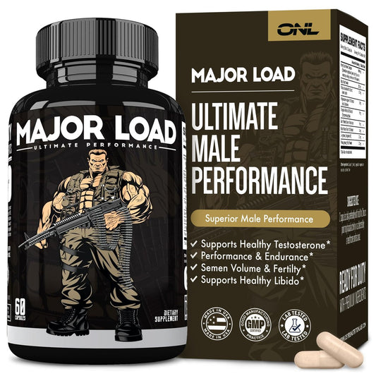 ONL Major Load Testosteron-Booster für Männer – Samenvolumen-Booster – Libido-Booster mit Horny Goat Weed, Maca Root, Tongkat Ali – Energie, Ausdauer & Kraft – 60 Kapseln, Nicht-GVO, Hergestellt in den USA