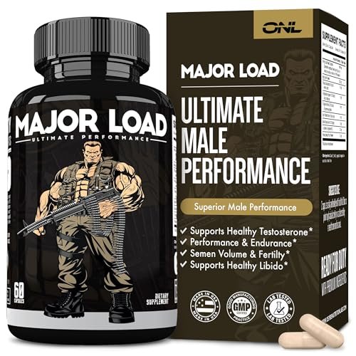 ONL Major Load Testosteron-Booster für Männer – Samenvolumen-Booster – Libido-Booster mit Horny Goat Weed, Maca Root, Tongkat Ali – Energie, Ausdauer & Kraft – 60 Kapseln, Nicht-GVO, Hergestellt in den USA