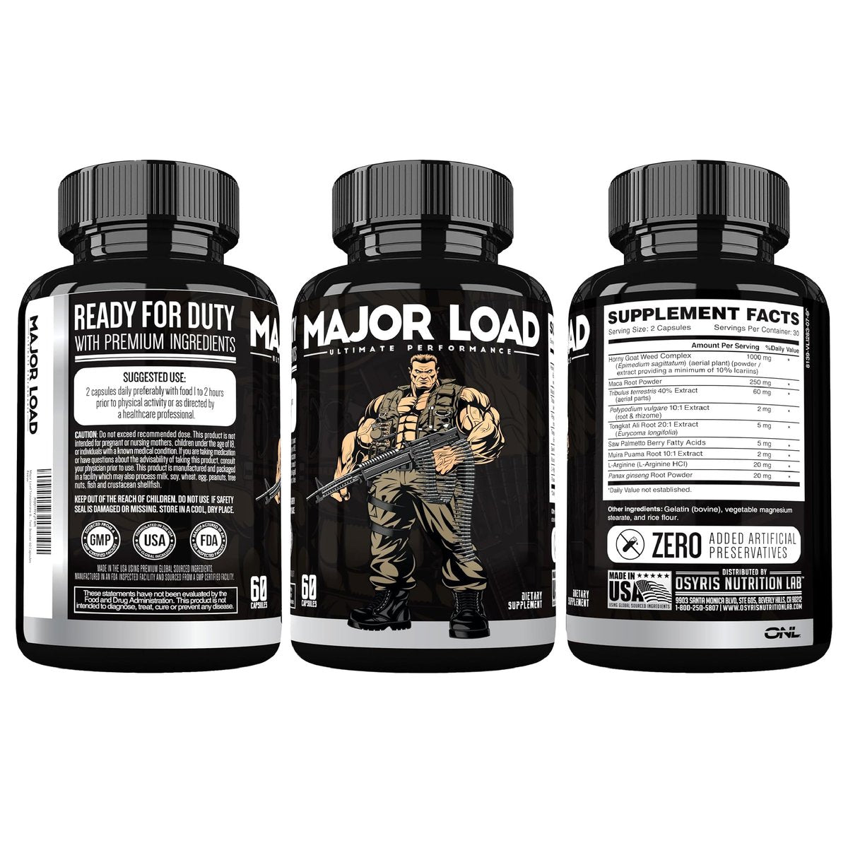 ONL Major Load Testosteron-Booster für Männer – Samenvolumen-Booster – Libido-Booster mit Horny Goat Weed, Maca Root, Tongkat Ali – Energie, Ausdauer & Kraft – 60 Kapseln, Nicht-GVO, Hergestellt in den USA