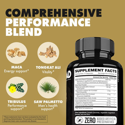 ONL Major Load Testosteron-Booster für Männer – Samenvolumen-Booster – Libido-Booster mit Horny Goat Weed, Maca Root, Tongkat Ali – Energie, Ausdauer & Kraft – 60 Kapseln, Nicht-GVO, Hergestellt in den USA