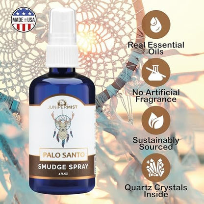 Palo Santo & Salbei Räucherspray (114 ml) – Palo Santo ätherisches Öl Spray zur Reinigung negativer Energie, spirituelles Raumspray, rauchfreies Räucherspray, Aura-Reinigung & Schutz
