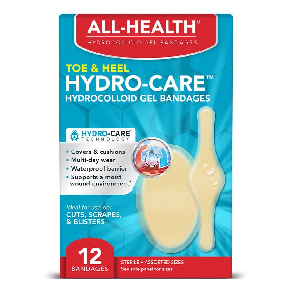 All Health Hydrokolloid-Gel-Pflaster, verschiedene Größen, 12 Stück | Erste Hilfe bei Blasen und Wundversorgung