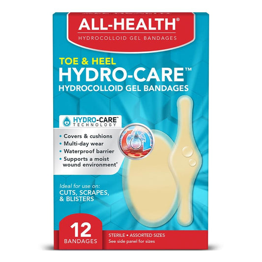 All Health Hydrokolloid-Gel-Pflaster, verschiedene Größen, 12 Stück | Erste Hilfe bei Blasen und Wundversorgung