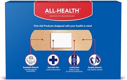 All Health Adhesive Fabric Bandagen, 200 Stück in verschiedenen Größen | Weiches, flexibles Material | Schutz für Erste Hilfe und Wundversorgung