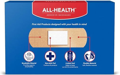 All Health Adhesive Fabric Bandagen, 200 Stück in verschiedenen Größen | Weiches, flexibles Material | Schutz für Erste Hilfe und Wundversorgung