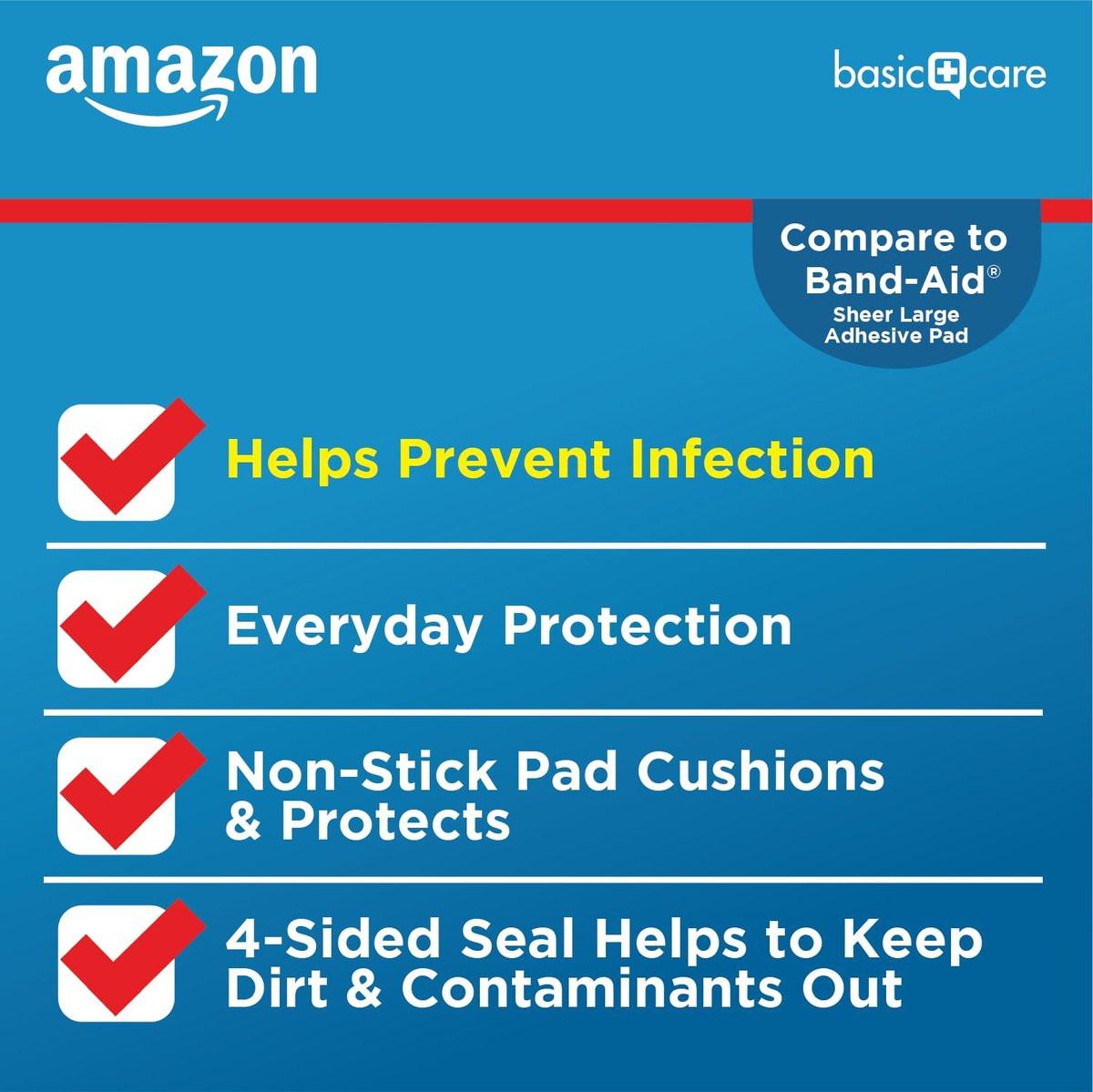 Amazon Basic Care Sheer Adhesive Pad Bandagen für kleine Schnitte, Schrammen und Wunden, extra groß 3 x 4 Zoll, nicht haftendes Pad, 30 Stück