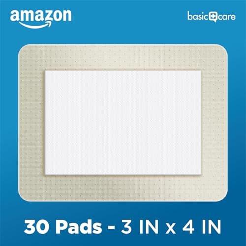 Amazon Basic Care Sheer Adhesive Pad Bandagen für kleine Schnitte, Schrammen und Wunden, extra groß 3 x 4 Zoll, nicht haftendes Pad, 30 Stück