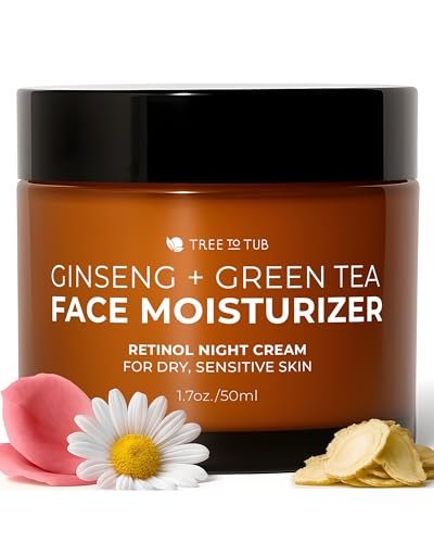 Tree To Tub Retinol Anti-Aging Gesichtsfeuchtigkeitscreme für trockene & empfindliche Haut - Anti-Falten Hyaluronsäure Feuchtigkeitscreme, Vitamin A & E Nachtcreme für Frauen & Männer mit Bio-Aloe, natürlichem Ginseng