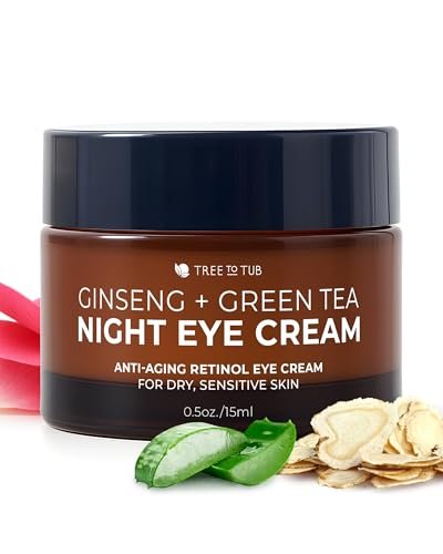 Tree To Tub Retinol Augencreme gegen Augenringe, Schwellungen, Falten und Tränensäcke – Nachtfeuchtigkeitscreme für empfindliche Haut mit Hyaluronsäure, Bio-Grüntee und natürlichem Ginseng für Frauen und Männer