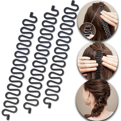 3-teiliges Haarstyling-Werkzeug: Lockenroller mit Haken, Zauber-Haartwister, DIY-Haarschleifen-Maker – Schwarz