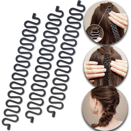 3-teiliges Haarstyling-Werkzeug: Lockenroller mit Haken, Zauber-Haartwister, DIY-Haarschleifen-Maker – Schwarz