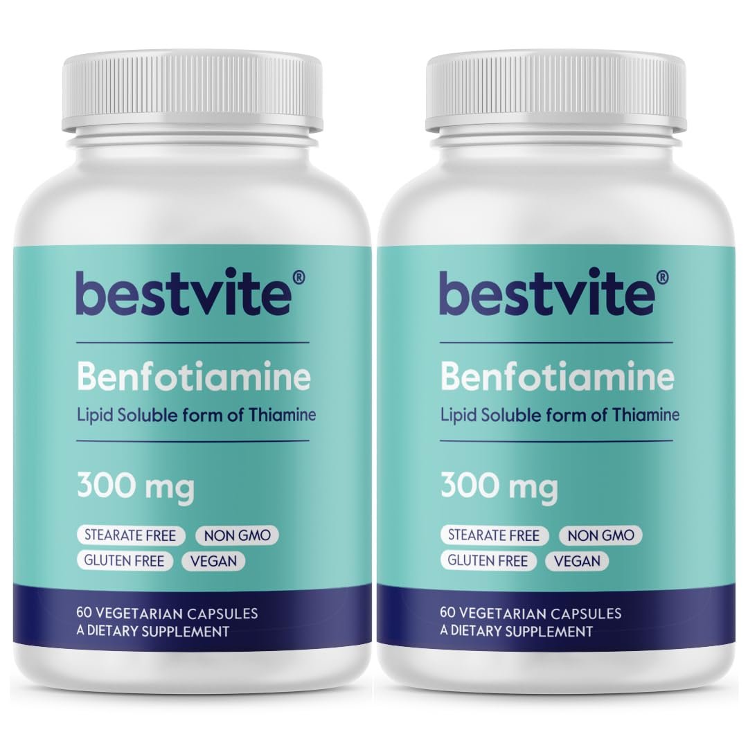 Benfotiamin 300mg (120 Kapseln, pflanzlich) (60x2) – Ohne Stearate, ohne Siliciumdioxid, vegan, ohne Gentechnik, glutenfrei