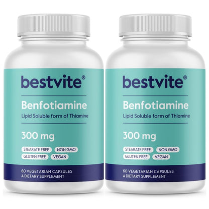 Benfotiamin 300mg (120 Kapseln, pflanzlich) (60x2) – Ohne Stearate, ohne Siliciumdioxid, vegan, ohne Gentechnik, glutenfrei