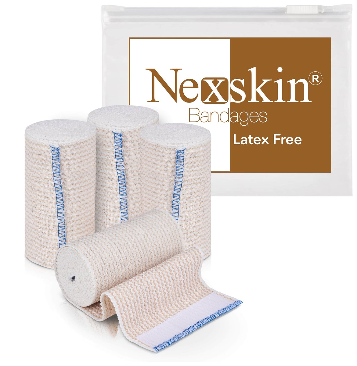 Nexskin Premium Elastische Bandage (10 cm breit, 4er-Pack) – Latexfreie Sport- und Kompressionsbandagen mit Klettverschluss an beiden Enden – Waschbar und wiederverwendbar