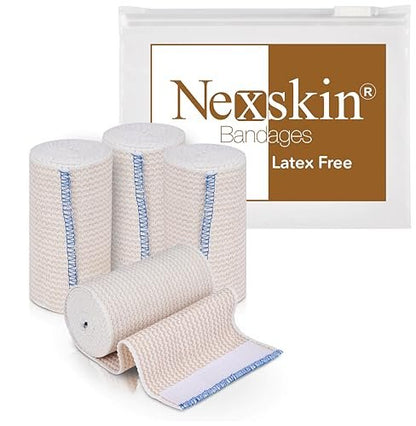 Nexskin Premium Elastische Bandage (10 cm breit, 4er-Pack) – Latexfreie Sport- und Kompressionsbandagen mit Klettverschluss an beiden Enden – Waschbar und wiederverwendbar