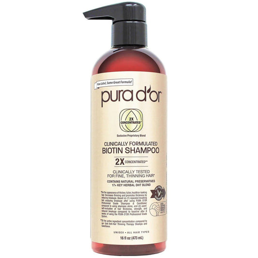PURA D'OR 16 Oz Biotin-Shampoo – Klinisch formuliert für dünner werdendes Haar – 2-fach konzentrierte Kräutermischung für Frauen und Männer