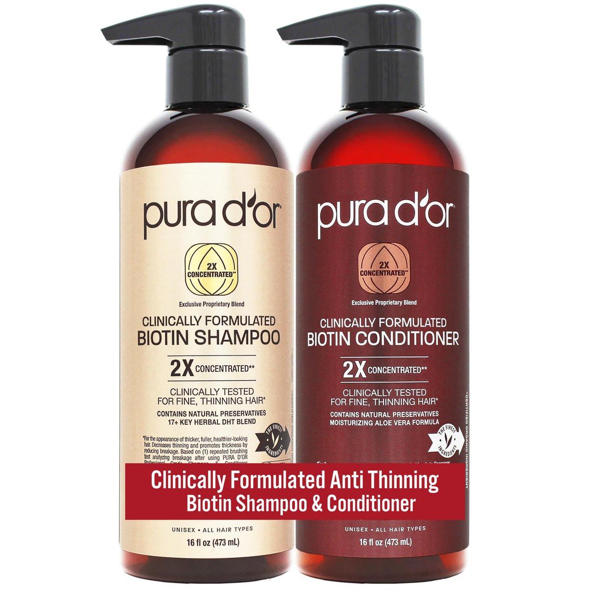 PURA D'OR Biotin Shampoo & Conditioner Set – Klinisch formuliert gegen Haarausfall, 2x konzentriert, 16 oz x2