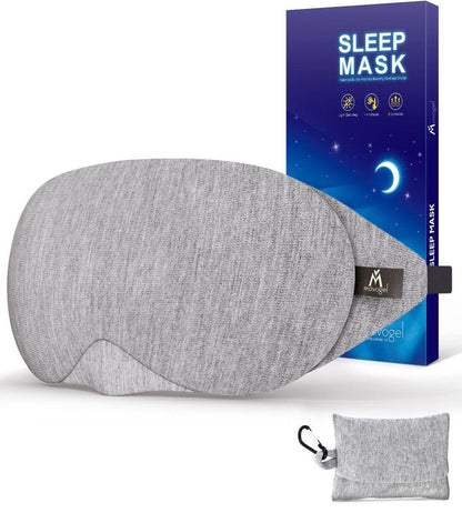 Mavogel Schlafmaske aus Baumwolle – Aktualisiertes Design mit verstellbarem Nasensteg, weiche und bequeme Augenmaske für Männer und Frauen, Schlafbrille für Schichtarbeit, inklusive Reisebeutel, Grau