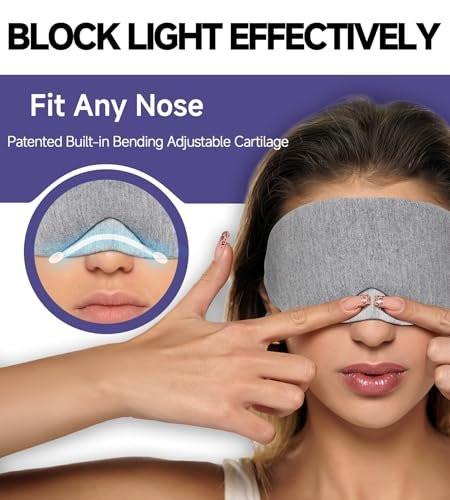 Mavogel Schlafmaske aus Baumwolle – Aktualisiertes Design mit verstellbarem Nasensteg, weiche und bequeme Augenmaske für Männer und Frauen, Schlafbrille für Schichtarbeit, inklusive Reisebeutel, Grau