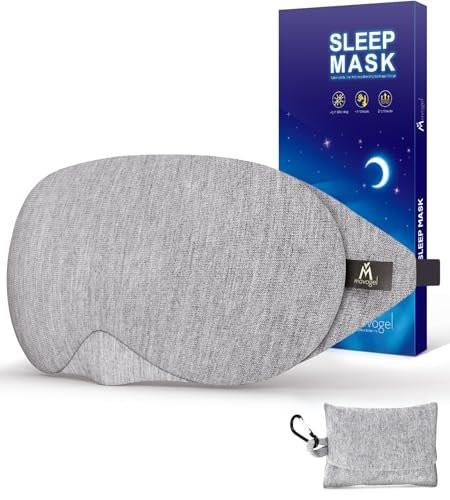 Mavogel Schlafmaske aus Baumwolle – Aktualisiertes Design mit verstellbarem Nasensteg, weiche und bequeme Augenmaske für Männer und Frauen, Schlafbrille für Schichtarbeit, inklusive Reisebeutel, Grau