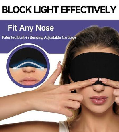 Mavogel Schlafmaske aus Baumwolle – Aktualisiertes Design, lichtblockierend mit verstellbarem Nasensteg, weiche und bequeme Augenmaske für Männer und Frauen, Augenbinde für Schichtarbeit, inklusive Reisetasche, Schwarz