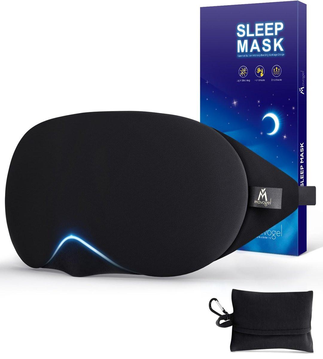 Mavogel Schlafmaske aus Baumwolle – Aktualisiertes Design, lichtblockierend mit verstellbarem Nasensteg, weiche und bequeme Augenmaske für Männer und Frauen, Augenbinde für Schichtarbeit, inklusive Reisetasche, Schwarz