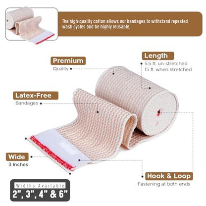 Nexskin Premium Elastische Bandage (7,5 cm breit, 4er-Pack) – Latexfreie Sport-/Kompressionsbandagen mit Klettverschluss an beiden Enden – Waschbar & wiederverwendbar