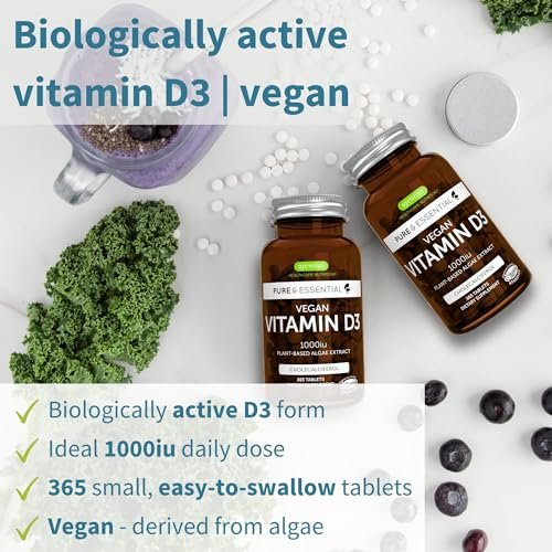 Igennus Natural Vegan Vitamin D3 1000IU – 365 Tabletten, 1-Jahresvorrat, 100% pflanzlich aus Algen, Clean Label, Nicht-GMO, für Immunsystem, Knochen & Zähne