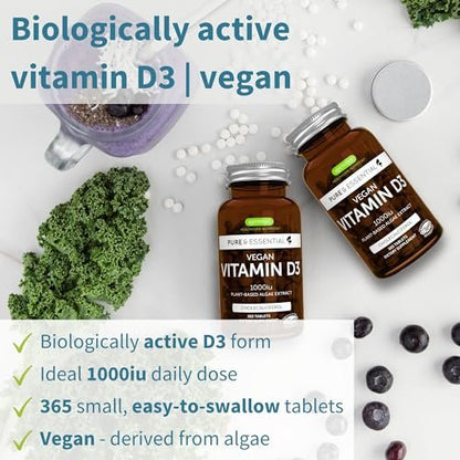 Igennus Natural Vegan Vitamin D3 1000IU – 365 Tabletten, 1-Jahresvorrat, 100% pflanzlich aus Algen, Clean Label, Nicht-GMO, für Immunsystem, Knochen & Zähne