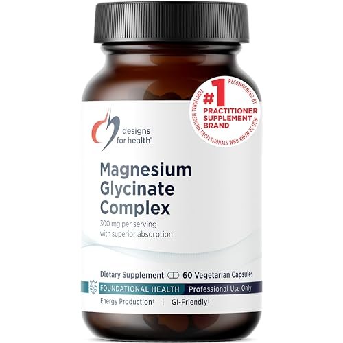 Designs for Health Magnesium Glycinat Komplex – Hochabsorbierender, patentierter Magnesiumkomplex – Fördert ruhigen Schlaf, Energie, Knochen- und Herzgesundheit sowie Immununterstützung – Vegan, glutenfrei (60 Kapseln)