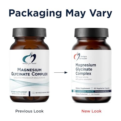 Designs for Health Magnesium Glycinat Komplex – Hochabsorbierender, patentierter Magnesiumkomplex – Fördert ruhigen Schlaf, Energie, Knochen- und Herzgesundheit sowie Immununterstützung – Vegan, glutenfrei (60 Kapseln)