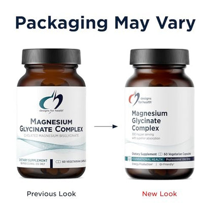 Designs for Health Magnesium Glycinat Komplex – Hochabsorbierender, patentierter Magnesiumkomplex – Fördert ruhigen Schlaf, Energie, Knochen- und Herzgesundheit sowie Immununterstützung – Vegan, glutenfrei (60 Kapseln)