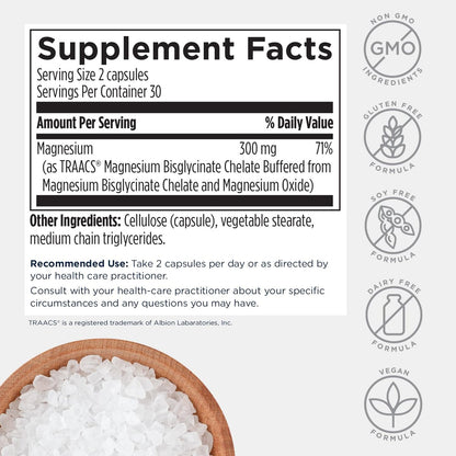 Designs for Health Magnesium Glycinat Komplex – Hochabsorbierender, patentierter Magnesiumkomplex – Fördert ruhigen Schlaf, Energie, Knochen- und Herzgesundheit sowie Immununterstützung – Vegan, glutenfrei (60 Kapseln)