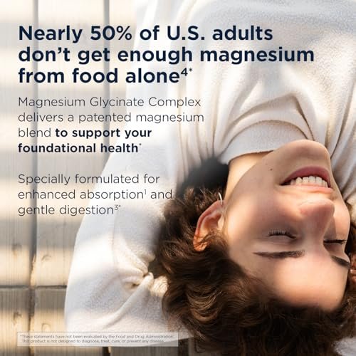 Designs for Health Magnesium Glycinat Komplex – Hochabsorbierender, patentierter Magnesiumkomplex – Fördert ruhigen Schlaf, Energie, Knochen- und Herzgesundheit sowie Immununterstützung – Vegan, glutenfrei (60 Kapseln)