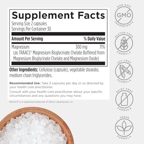 Designs for Health Magnesium Glycinat Komplex – Hochabsorbierender, patentierter Magnesiumkomplex – Fördert ruhigen Schlaf, Energie, Knochen- und Herzgesundheit sowie Immununterstützung – Vegan, glutenfrei (60 Kapseln)