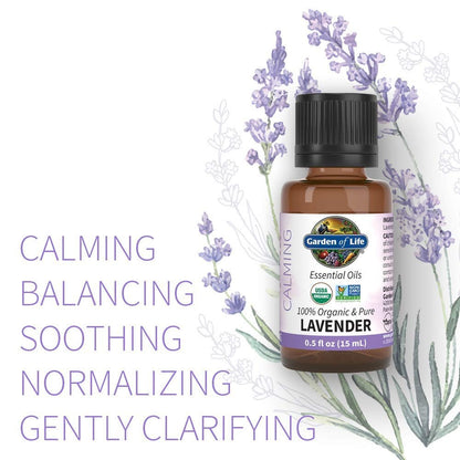 Garden of Life Bio-Lavendel Bio-Öl, 15 ml, 100 % USDA Bio & rein, unverdünnt & nicht genetisch verändert – für Diffuser, Aromatherapie, Meditation, Hautpflege, Schlaf – beruhigend, entspannend, wohltuend