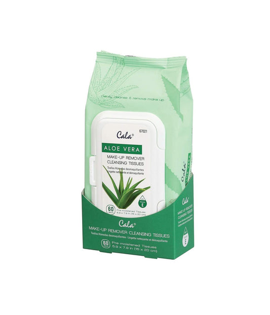 CALA Makeup Entferner Reinigungstücher Aloe Vera – 60 Blatt, entfernt Make-up + wasserfestes Augen-Make-up ohne Reizung, tiefenreinigende Tücher für weiche, glatte, mit Feuchtigkeit versorgte Haut