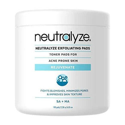 Neutralyze Exfoliating Acne Treatment Wipes – Maximum Stärke, Texturierte Akne-Pads mit Mandelsäure & Salicylsäure für Gesicht & Körper – Geeignet für alle Hauttypen, Jugendliche & Erwachsene (100 Tücher)