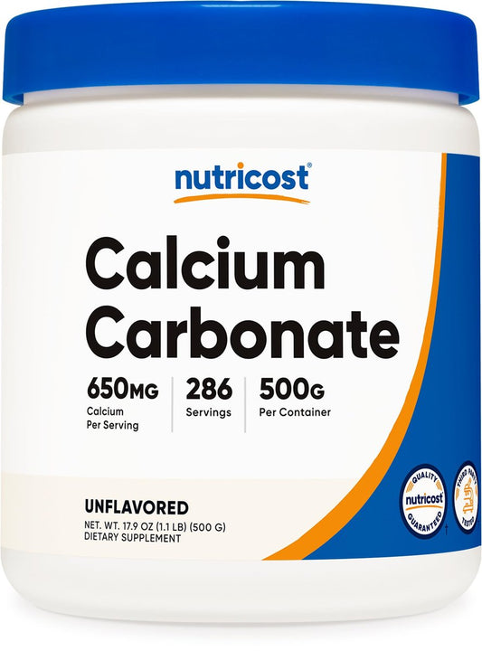 Nutricost Calcium Carbonat Pulver 500 g – Reines Calcium für Knochen & Zähne