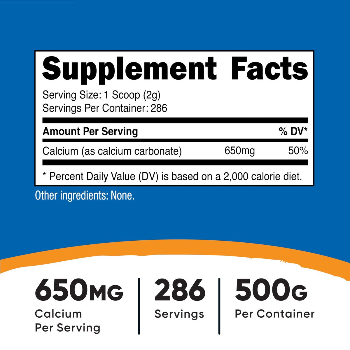 Nutricost Calcium Carbonat Pulver 500 g – Reines Calcium für Knochen & Zähne