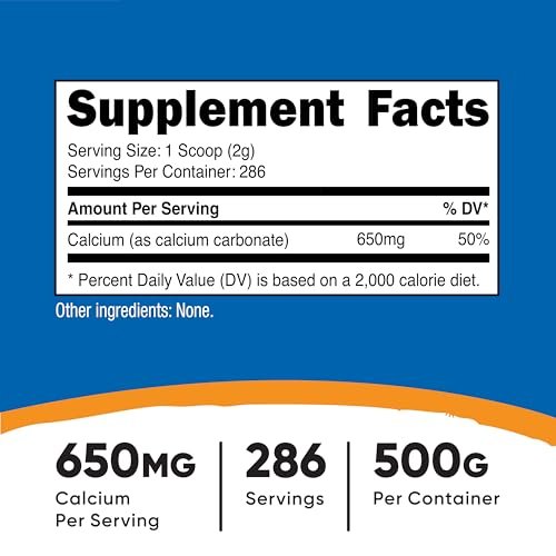 Nutricost Calcium Carbonat Pulver 500 g – Reines Calcium für Knochen & Zähne