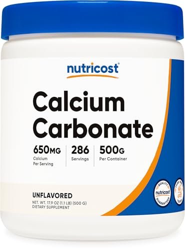 Nutricost Calcium Carbonat Pulver 500 g – Reines Calcium für Knochen & Zähne
