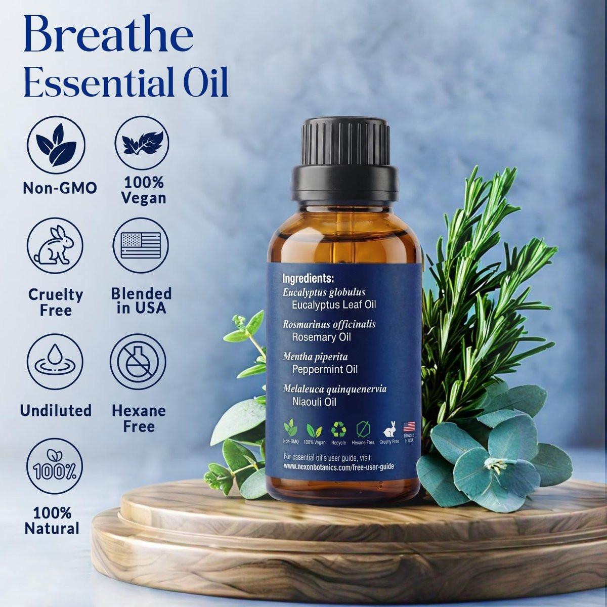 Nexon Botanics Breathe Essential Oil Blend 30 ml – Atemwegsfreiheit mit Menthol Ölen – für Diffuser, Aromatherapie und Luftbefeuchter