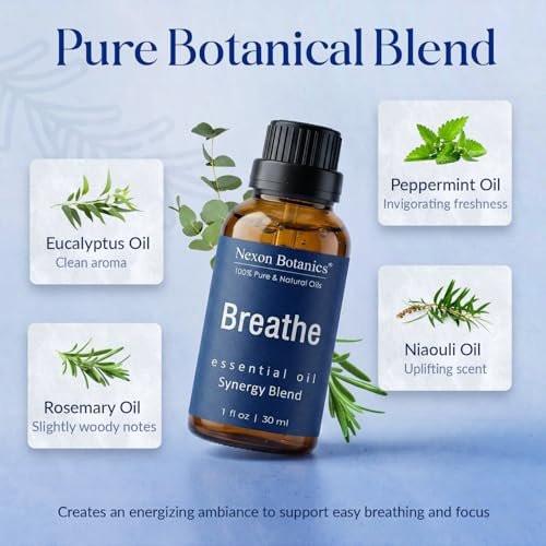 Nexon Botanics Breathe Essential Oil Blend 30 ml – Atemwegsfreiheit mit Menthol Ölen – für Diffuser, Aromatherapie und Luftbefeuchter