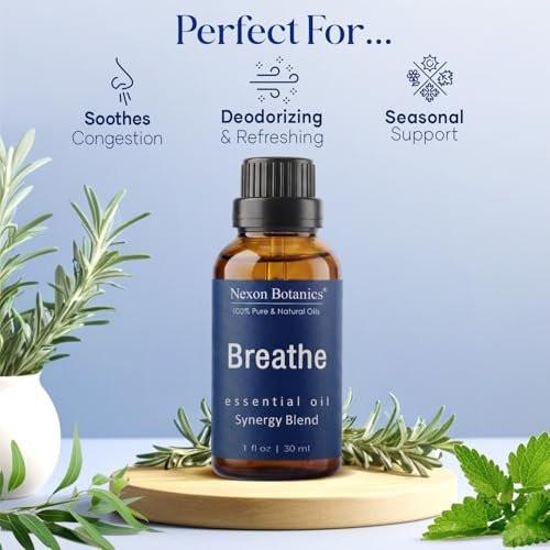 Nexon Botanics Breathe Essential Oil Blend 30 ml – Atemwegsfreiheit mit Menthol Ölen – für Diffuser, Aromatherapie und Luftbefeuchter