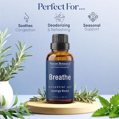 Nexon Botanics Breathe Essential Oil Blend 30 ml – Atemwegsfreiheit mit Menthol Ölen – für Diffuser, Aromatherapie und Luftbefeuchter