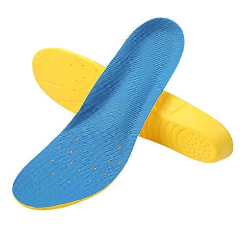 Basmile Orthostatische Einlegesohlen mit Memory-Schaum – Stoßdämpfende Schuheinlagen für Damen und Herren, Größe L (Männer 8-12 / Frauen 10-15), Gelb/Blau