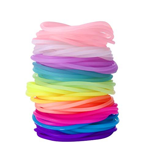 Senkary 120 Stück Silikon-Armbänder, Neon-Glow-Gummibänder, 80er-Jahre-Gel-Armbänder, elastische Haargummis für Erwachsene, Frauen, Kinder, Mädchen, Partygeschenke (10 Farben)